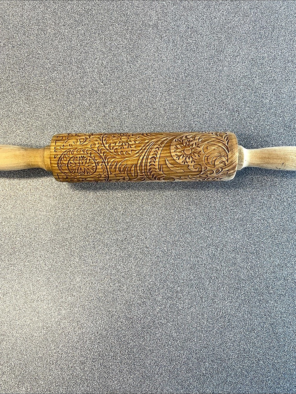 Carved Wooden Rolling Pin in Brown